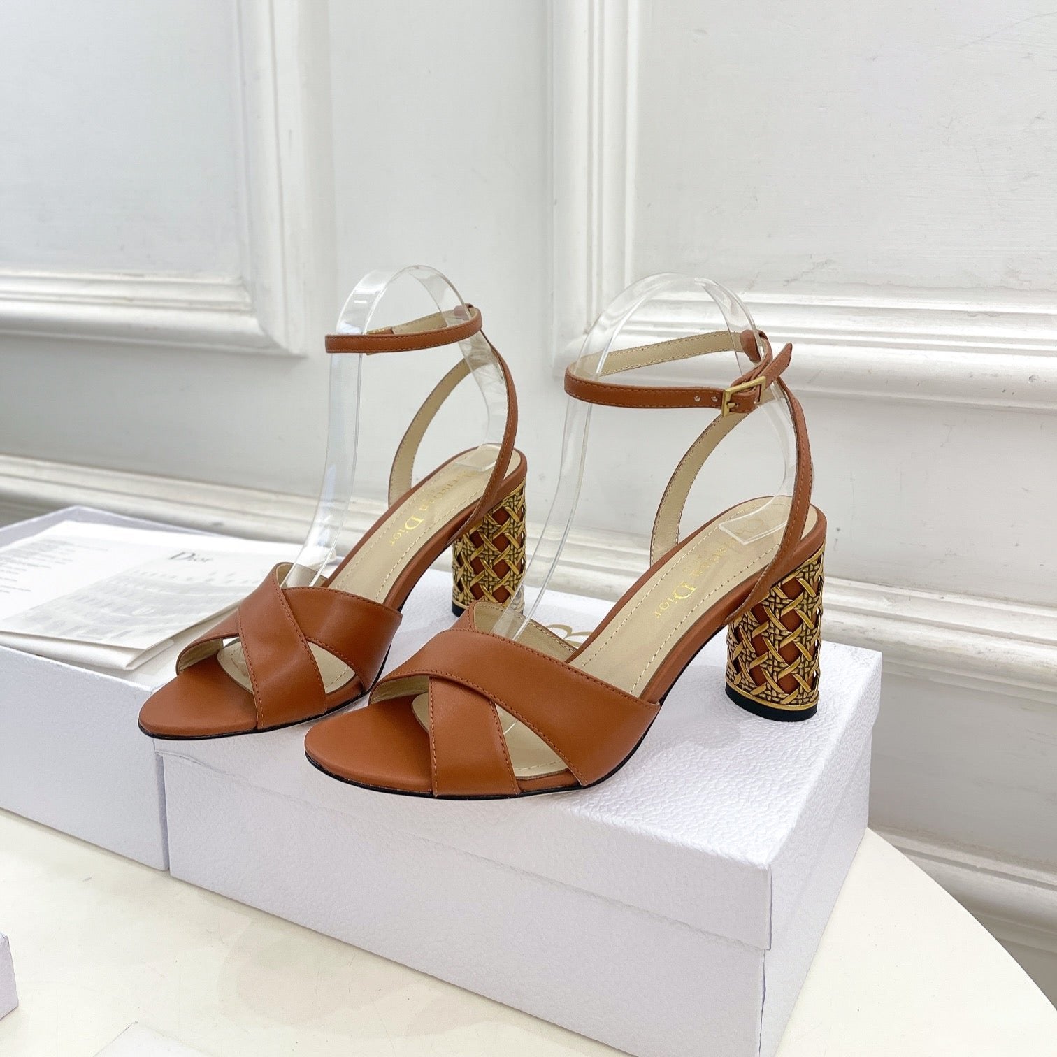DIOR Icon Heeled Sandal 80mm Brown Calfskin