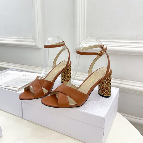 DIOR Icon Heeled Sandal 80mm Brown Calfskin