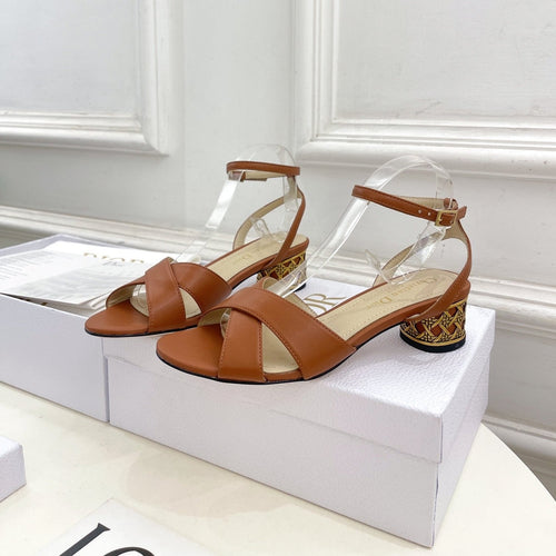 DIOR Icon Heeled Sandal 40mm Brown Calfskin