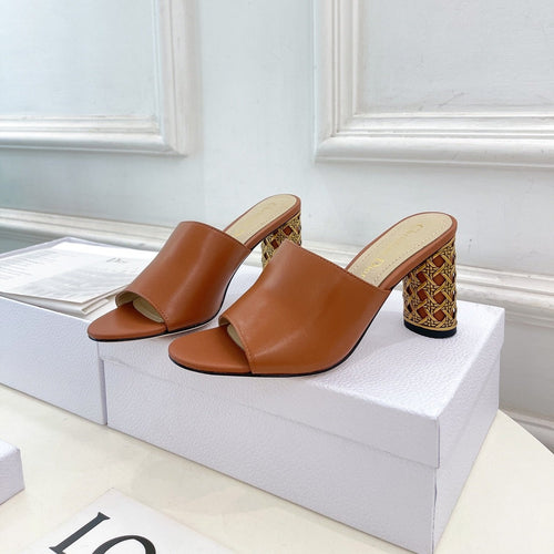 DIOR Icon Heeled Slide 80mm Brown Calfskin