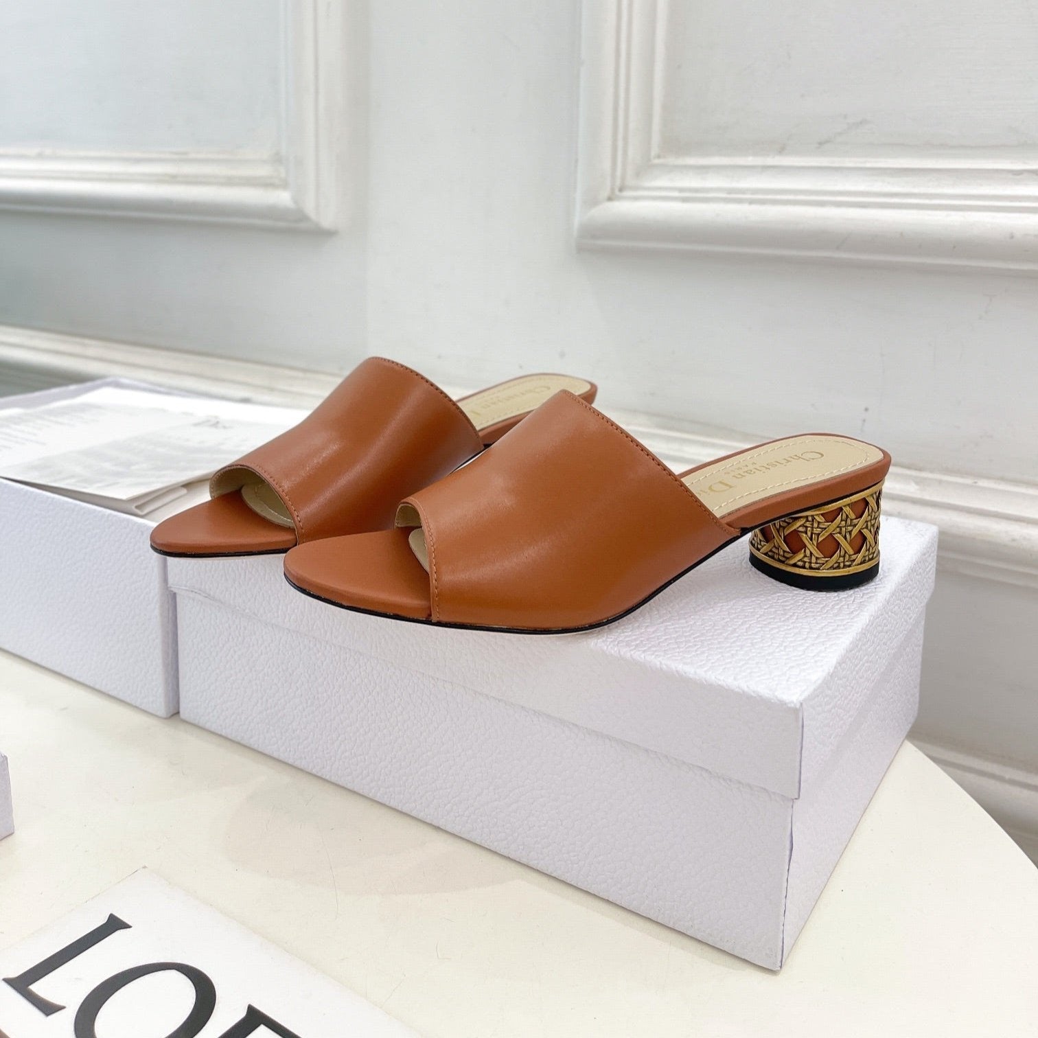 DIOR Icon Heeled Slide 40mm Brown Calfskin