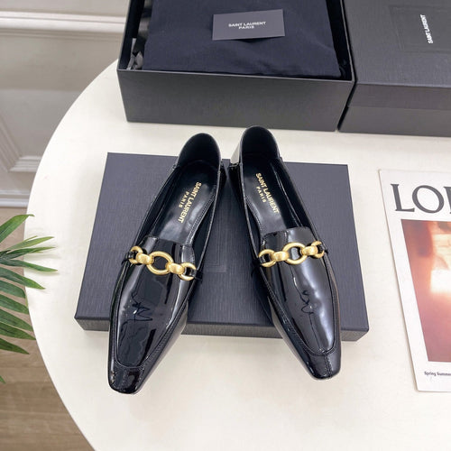 Saint Laurent FLAT LOAFERS WITH GOLD CHAIN IN BLACK GLOSSY CALFSKIN