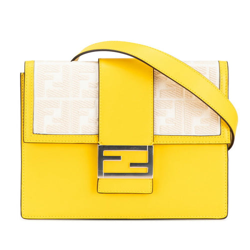Fendi Leather Canvas Flat Bucket Medium Shoulder Bag 7VA524