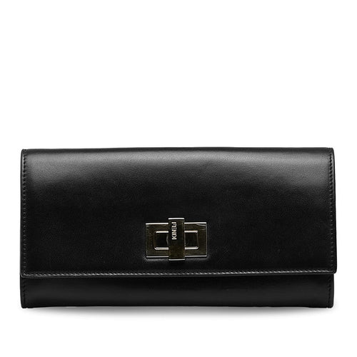 Fendi Peekaboo Leather Long Wallet 8M0377 Black Gold