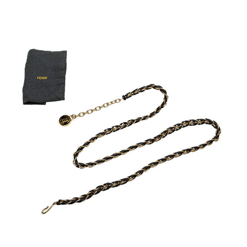 Fendi Chain Belt Gold Black Leather