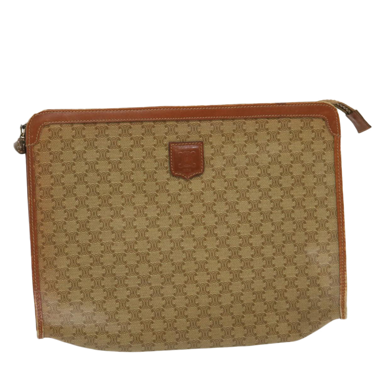 CELINE Macadam Pouch Clutch Bag PVC Leather Beige  jk1328