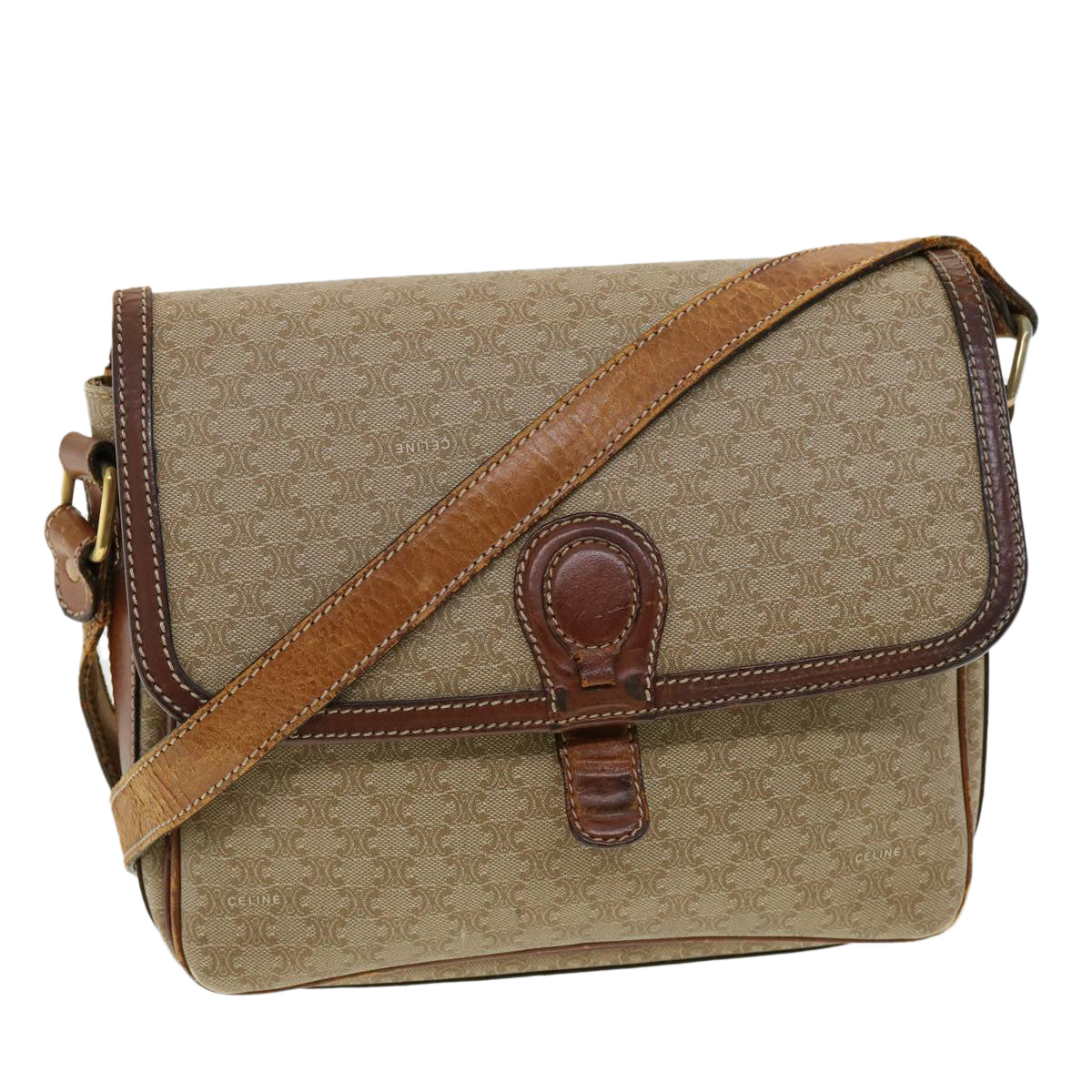 CELINE Macadam Canvas Shoulder Bag Beige  ki2254