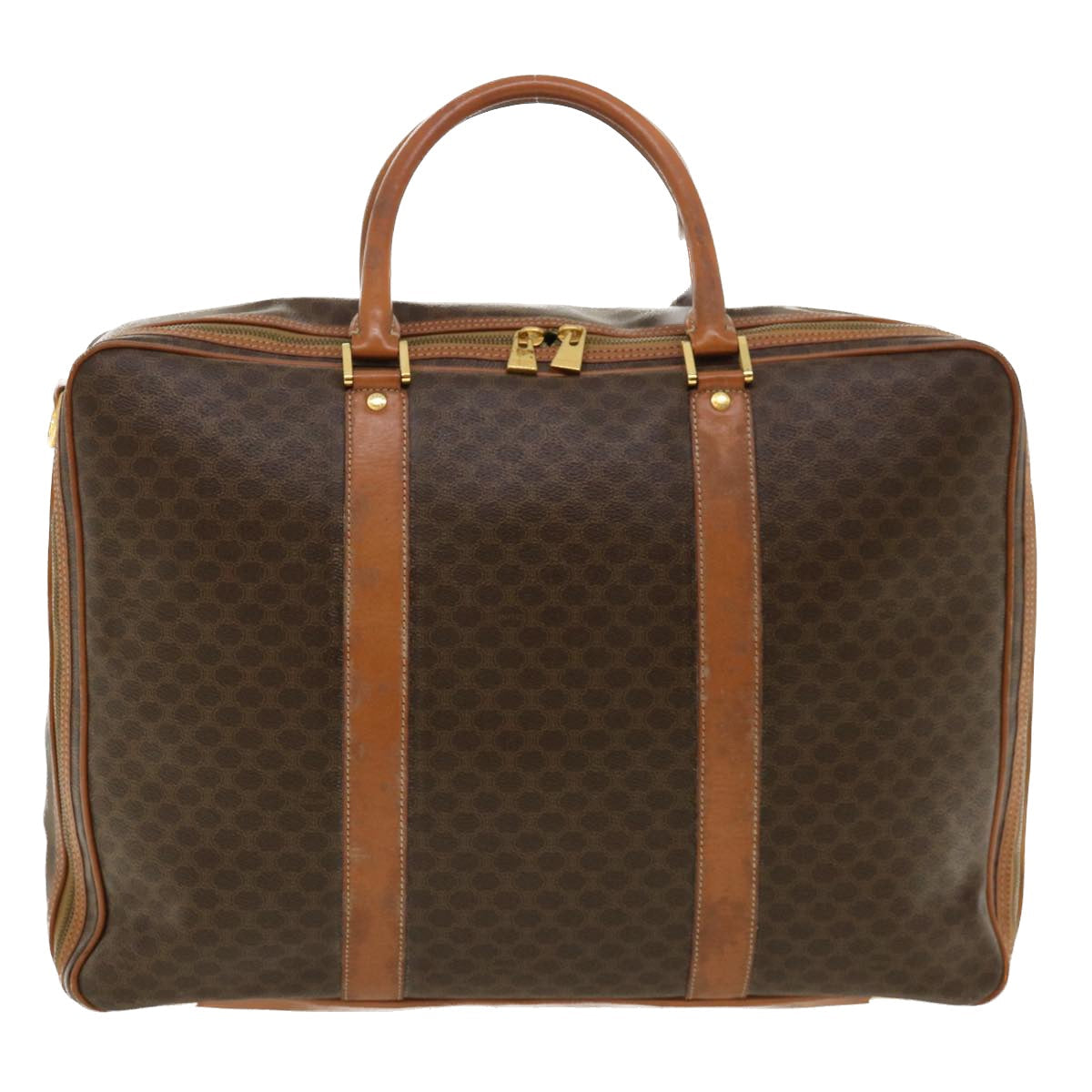 CELINE Macadam Canvas Boston Bag PVC Leather 2way Brown Auth ki2707