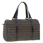 FENDI Zucchino Canvas Hand Bag Leather Navy  ki3064