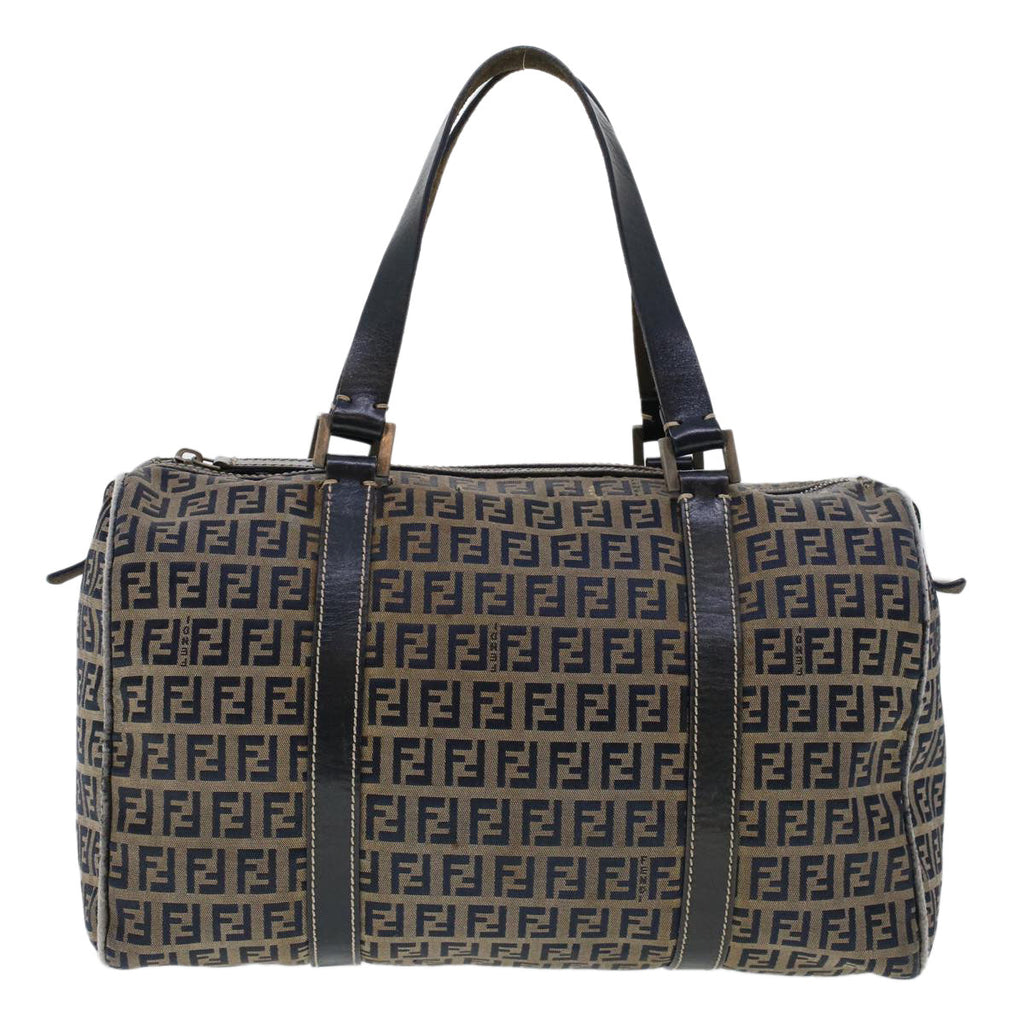 FENDI Zucchino Canvas Hand Bag Leather Navy  ki3064