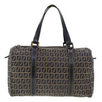 FENDI Zucchino Canvas Hand Bag Leather Navy  ki3064