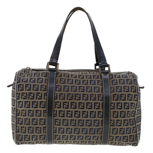 FENDI Zucchino Canvas Hand Bag Leather Navy  ki3064