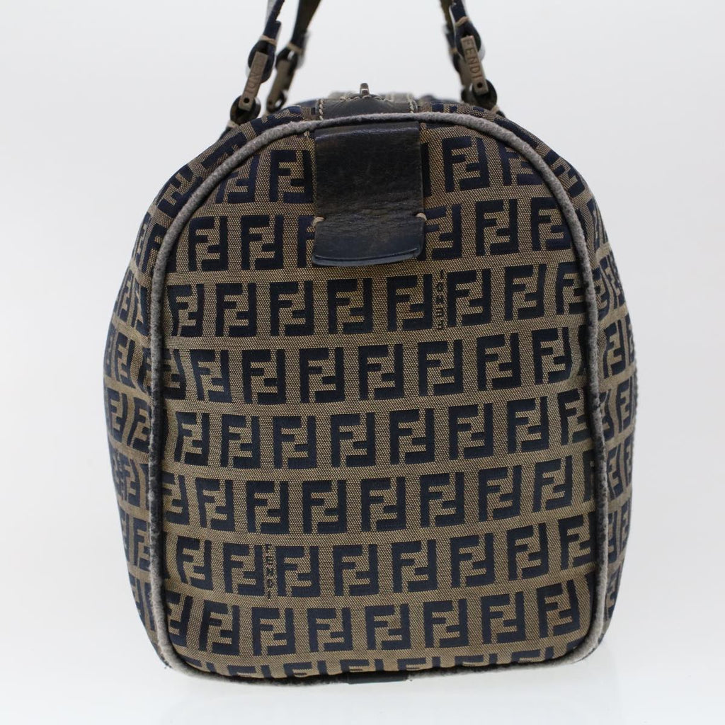 FENDI Zucchino Canvas Hand Bag Leather Navy  ki3064