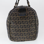 FENDI Zucchino Canvas Hand Bag Leather Navy  ki3064