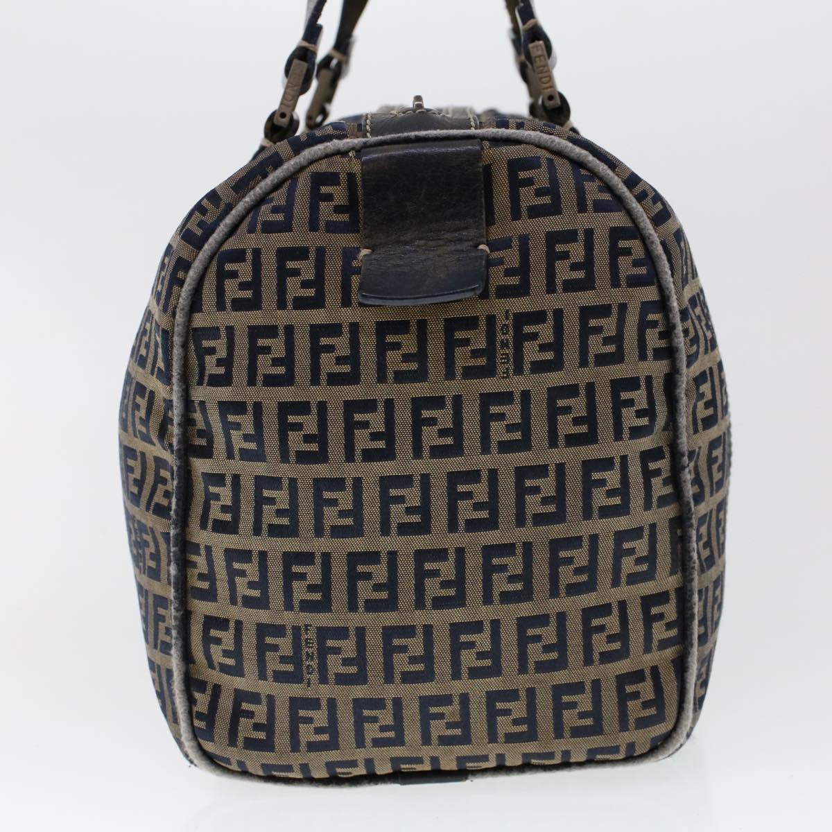 FENDI Zucchino Canvas Hand Bag Leather Navy  ki3064