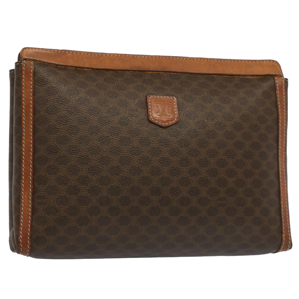 CELINE Macadam Canvas Clutch Bag PVC Leather Brown  ki3409