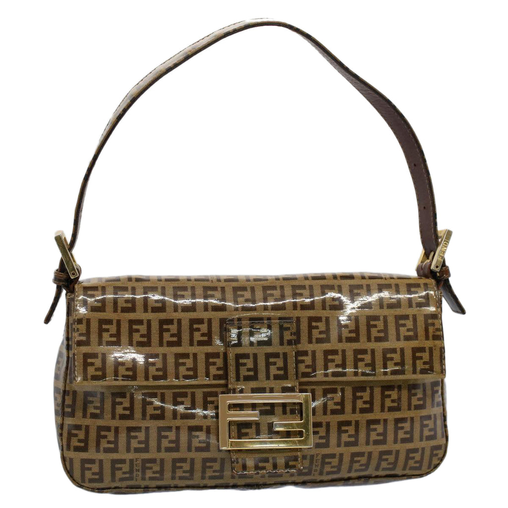 FENDI Zucchino Canvas Mamma Baguette Shoulder Bag Beigeki3426