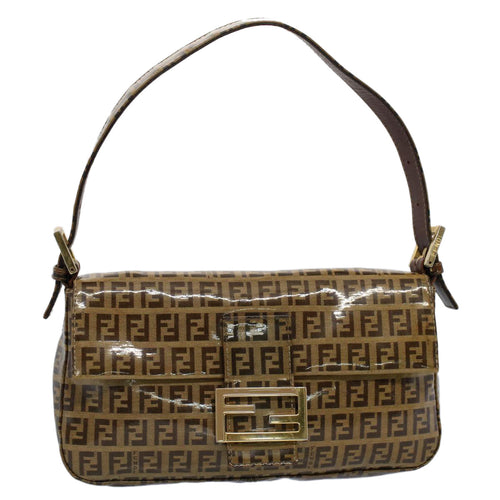 FENDI Zucchino Canvas Mamma Baguette Shoulder Bag Beigeki3426