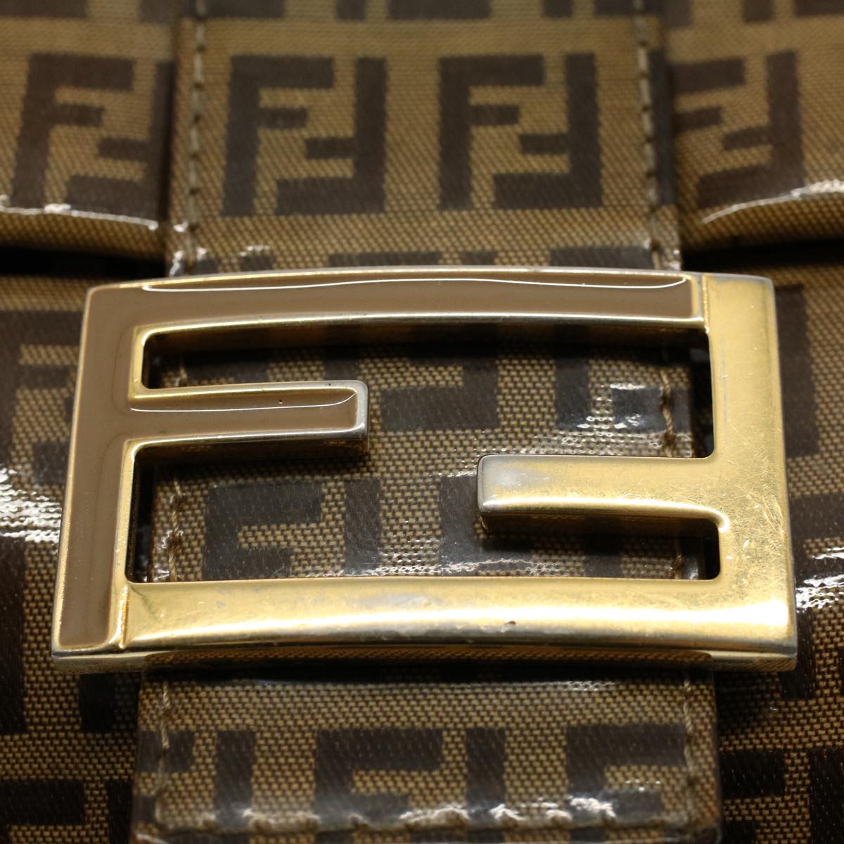 FENDI Zucchino Canvas Mamma Baguette Shoulder Bag Beigeki3426