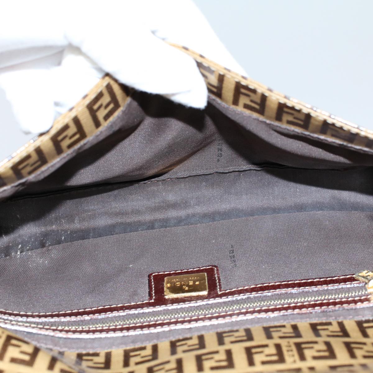 FENDI Zucchino Canvas Mamma Baguette Shoulder Bag Beigeki3426