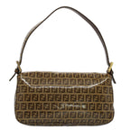 FENDI Zucchino Canvas Mamma Baguette Shoulder Bag Beigeki3426