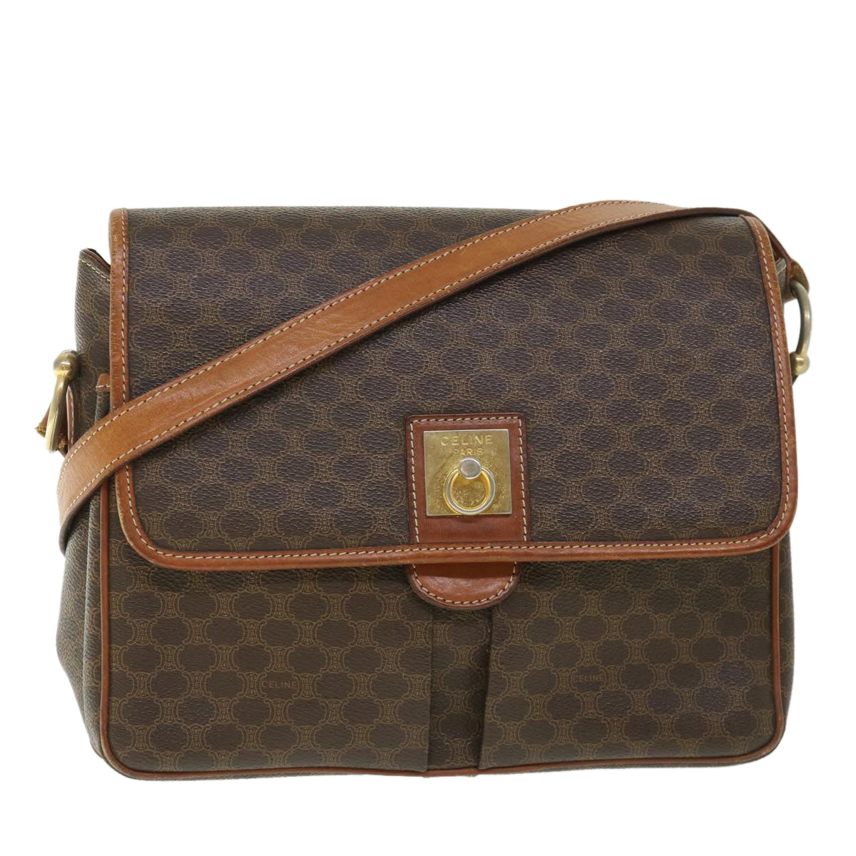 CELINE Macadam Canvas Shoulder Bag PVC Leather Brown  ki3561