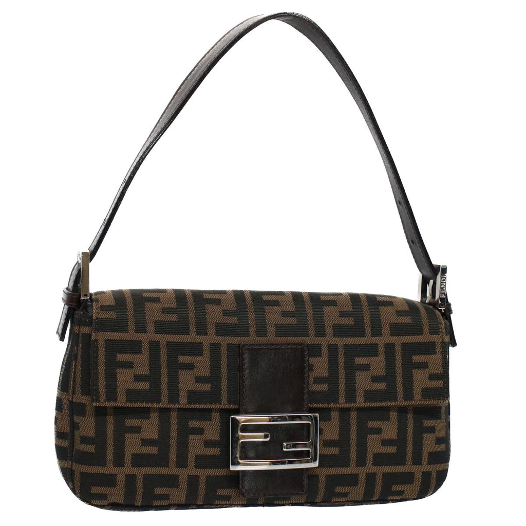 FENDI Zucca Canvas Mamma Baguette Shoulder Bag Black Brownki3598