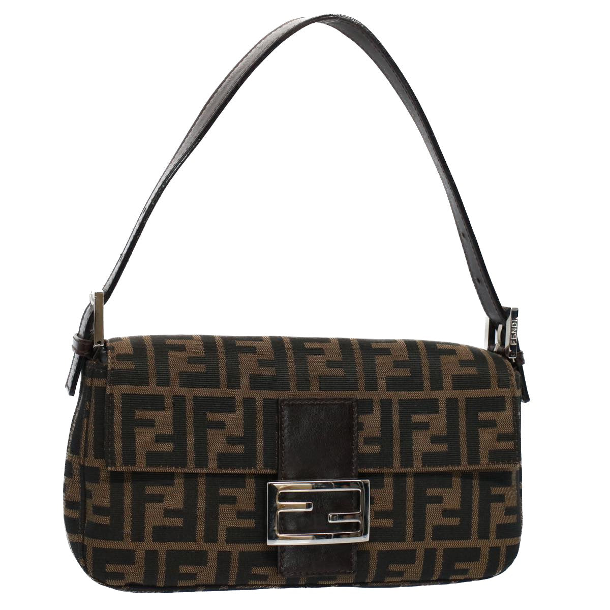 FENDI Zucca Canvas Mamma Baguette Shoulder Bag Black Brownki3598