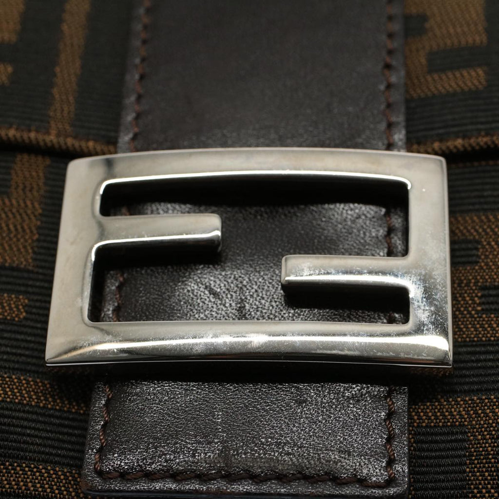 FENDI Zucca Canvas Mamma Baguette Shoulder Bag Black Brownki3598