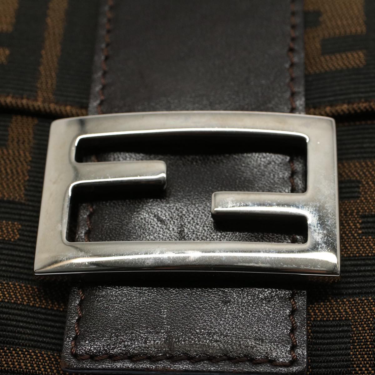 FENDI Zucca Canvas Mamma Baguette Shoulder Bag Black Brownki3598