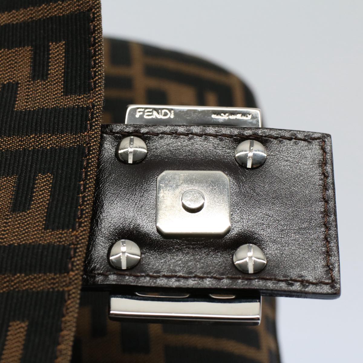 FENDI Zucca Canvas Mamma Baguette Shoulder Bag Black Brownki3598