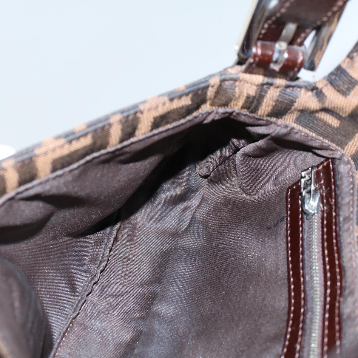 FENDI Zucca Canvas Mamma Baguette Shoulder Bag Black Brownki3598