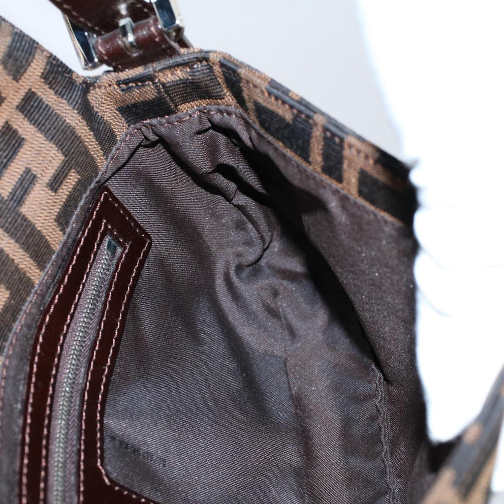 FENDI Zucca Canvas Mamma Baguette Shoulder Bag Black Brownki3598