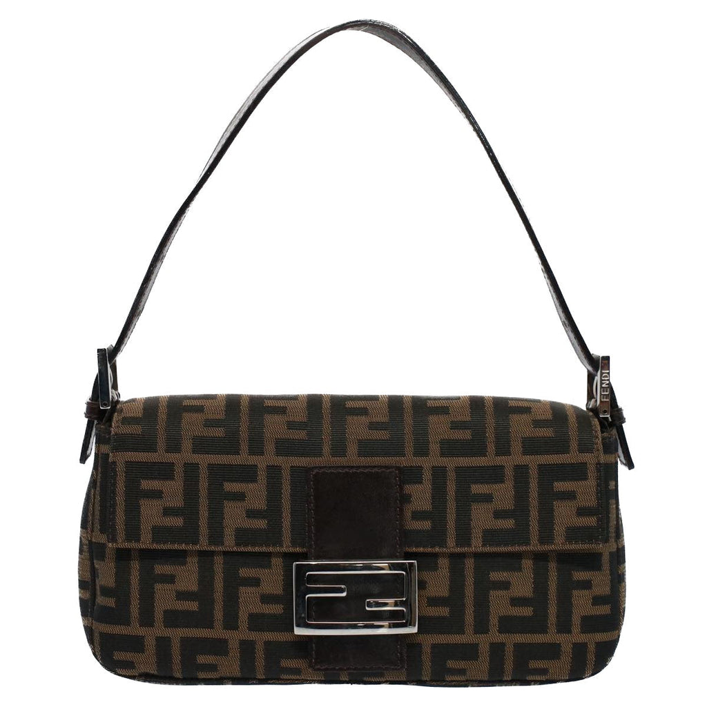 FENDI Zucca Canvas Mamma Baguette Shoulder Bag Black Brownki3598