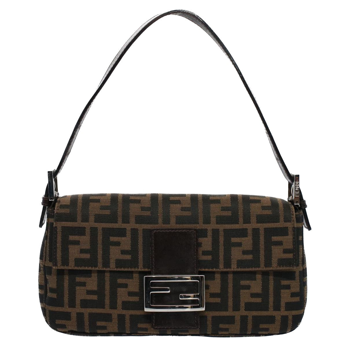 FENDI Zucca Canvas Mamma Baguette Shoulder Bag Black Brownki3598
