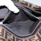 FENDI Zucca Canvas Mamma Baguette Shoulder Bag Black Brownki3598