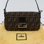 FENDI Zucca Canvas Mamma Baguette Shoulder Bag Black Brownki3598