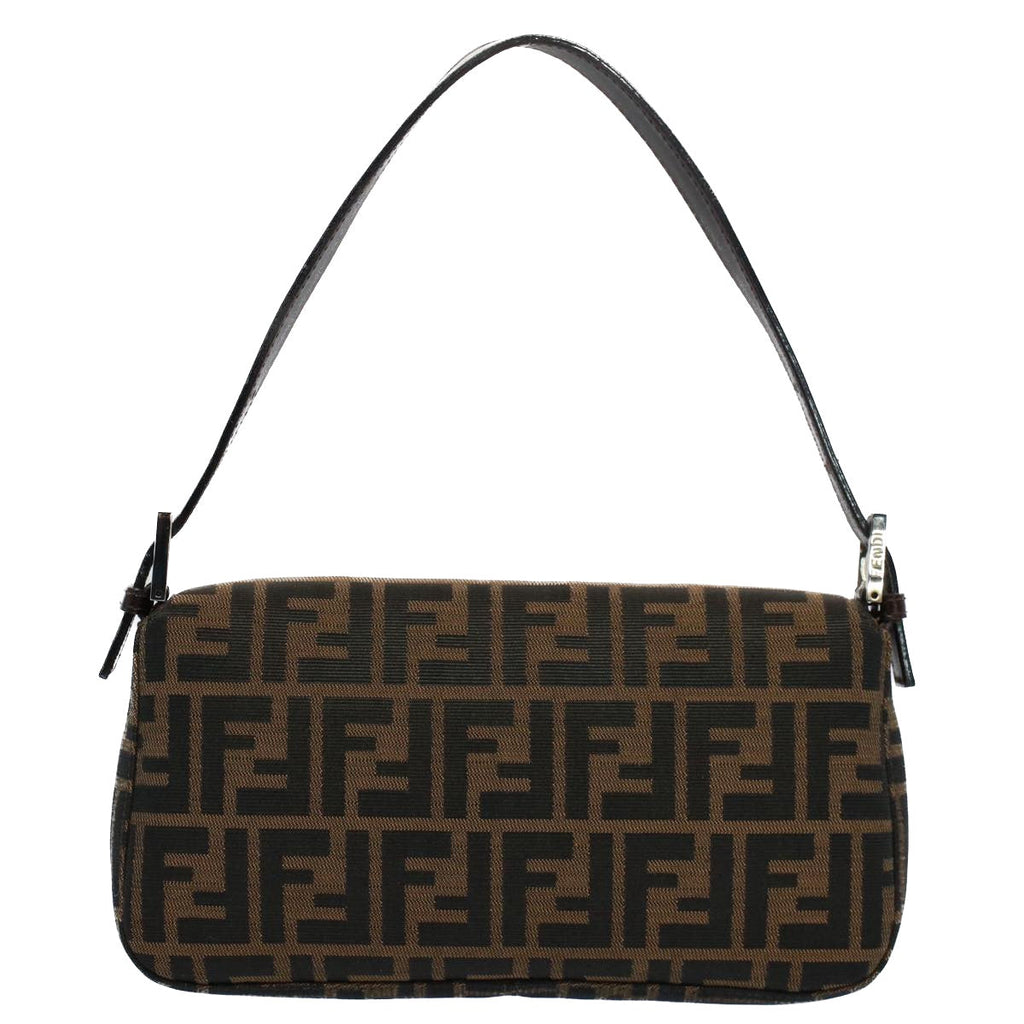 FENDI Zucca Canvas Mamma Baguette Shoulder Bag Black Brownki3598