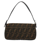 FENDI Zucca Canvas Mamma Baguette Shoulder Bag Black Brownki3598