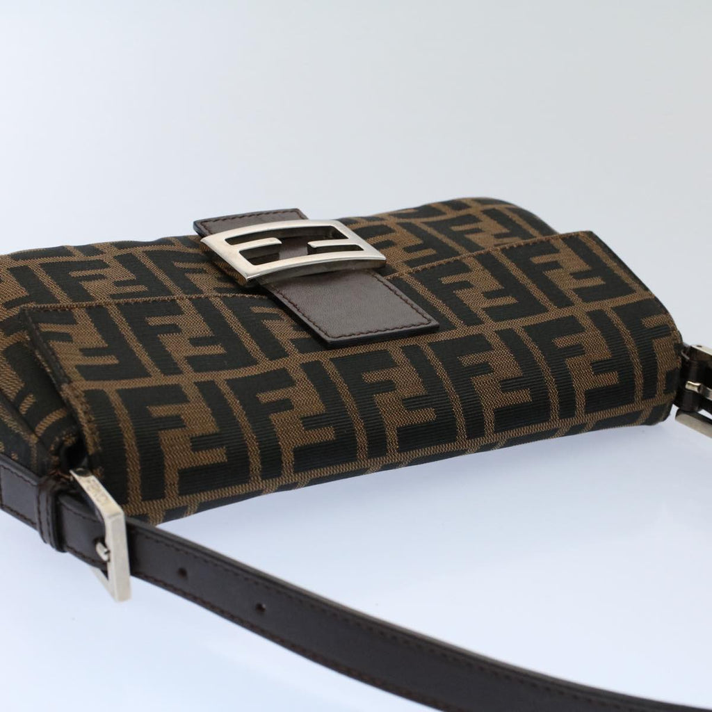 FENDI Zucca Canvas Mamma Baguette Shoulder Bag Black Brownki3598