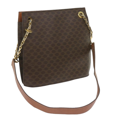 CELINE Macadam Canvas Shoulder Bag PVC Brown Auth ki3871