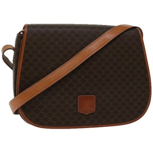CELINE Macadam Canvas Shoulder Bag PVC Leather Brown Auth ki4098