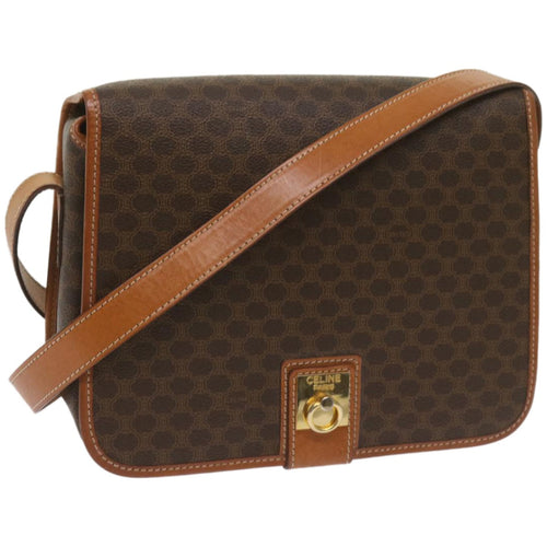 CELINE Macadam Canvas Shoulder Bag PVC Leather Brown  ki4109