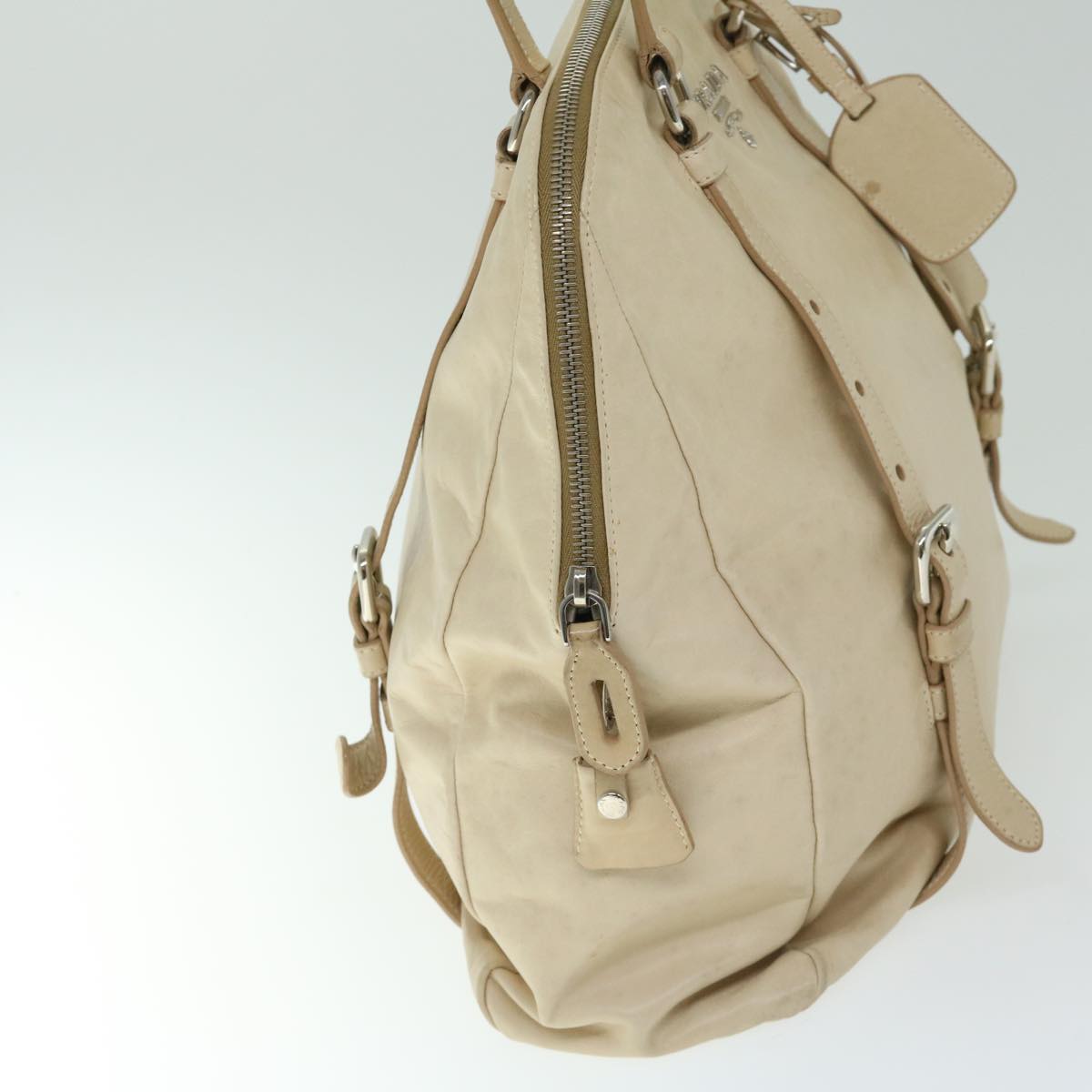 PRADA Tote Bag Leather Beige  ki4117