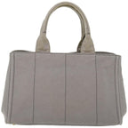 PRADA Canapa MM Hand Bag Canvas Gray  ki4125