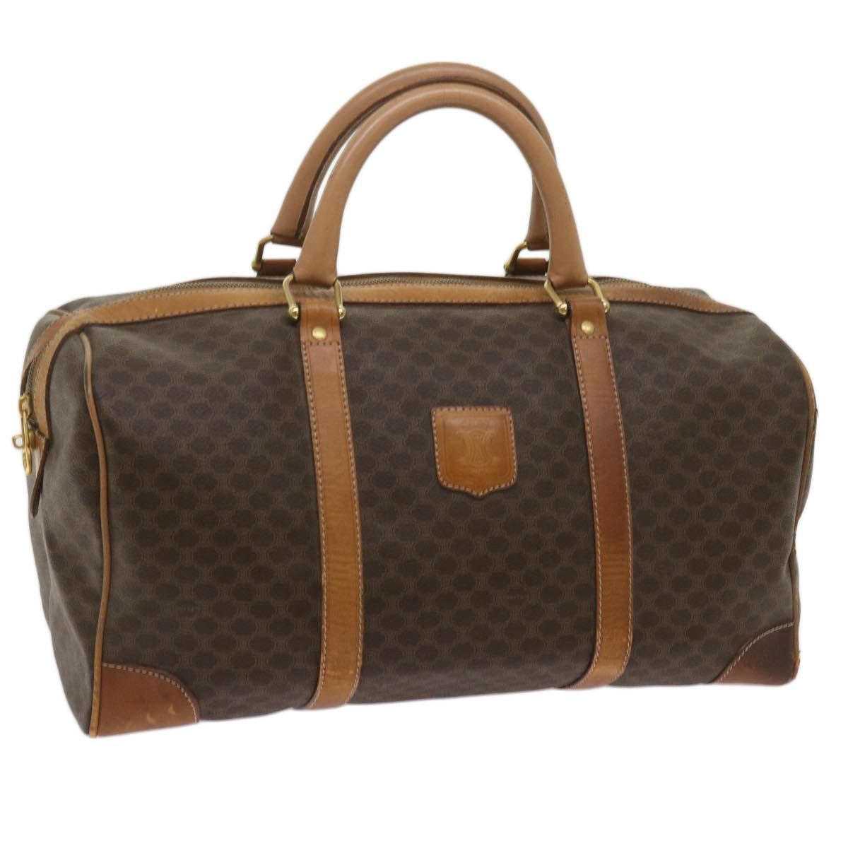 CELINE Macadam Canvas Boston Bag PVC Brown Auth ki4231