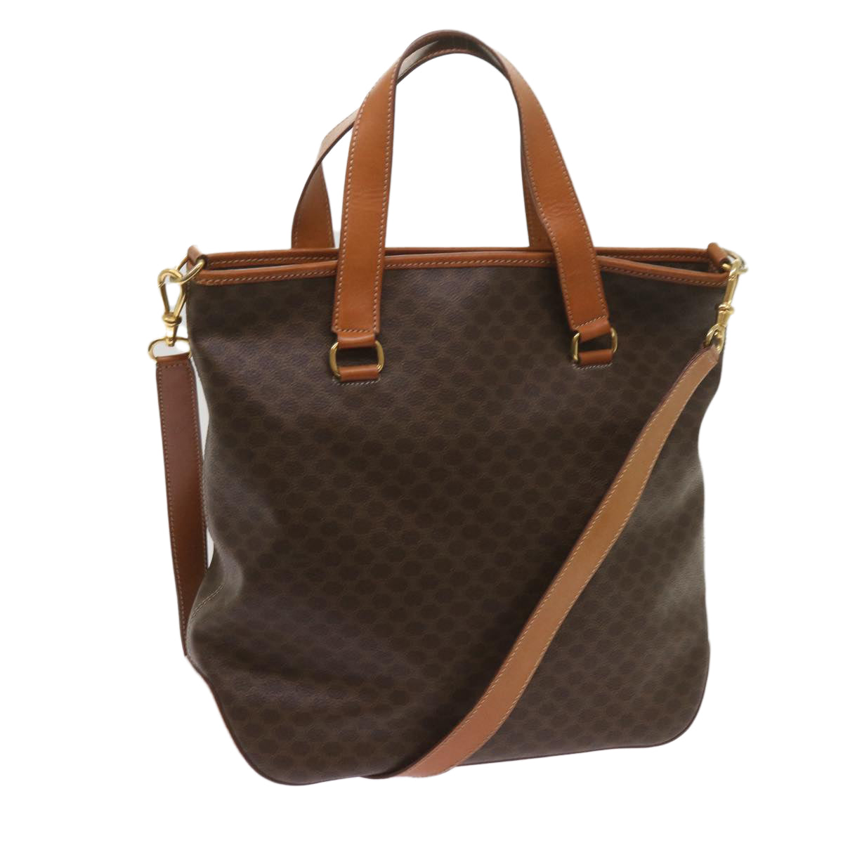CELINE Macadam Canvas Tote Bag PVC Leather 2way Brown Auth ki4253
