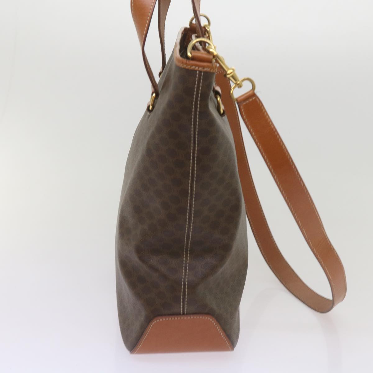 CELINE Macadam Canvas Tote Bag PVC Leather 2way Brown Auth ki4253