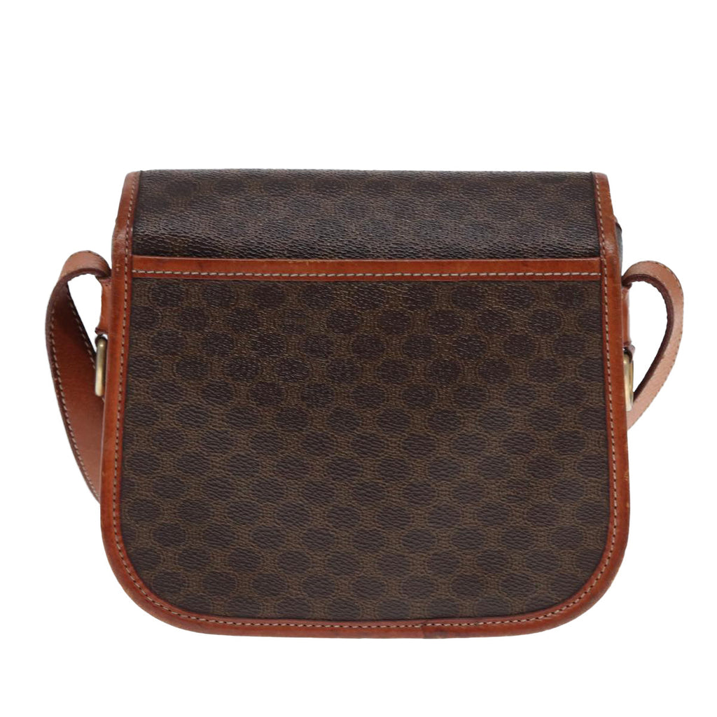 CELINE Macadam Canvas Shoulder Bag PVC Leather Brown Auth ki4552