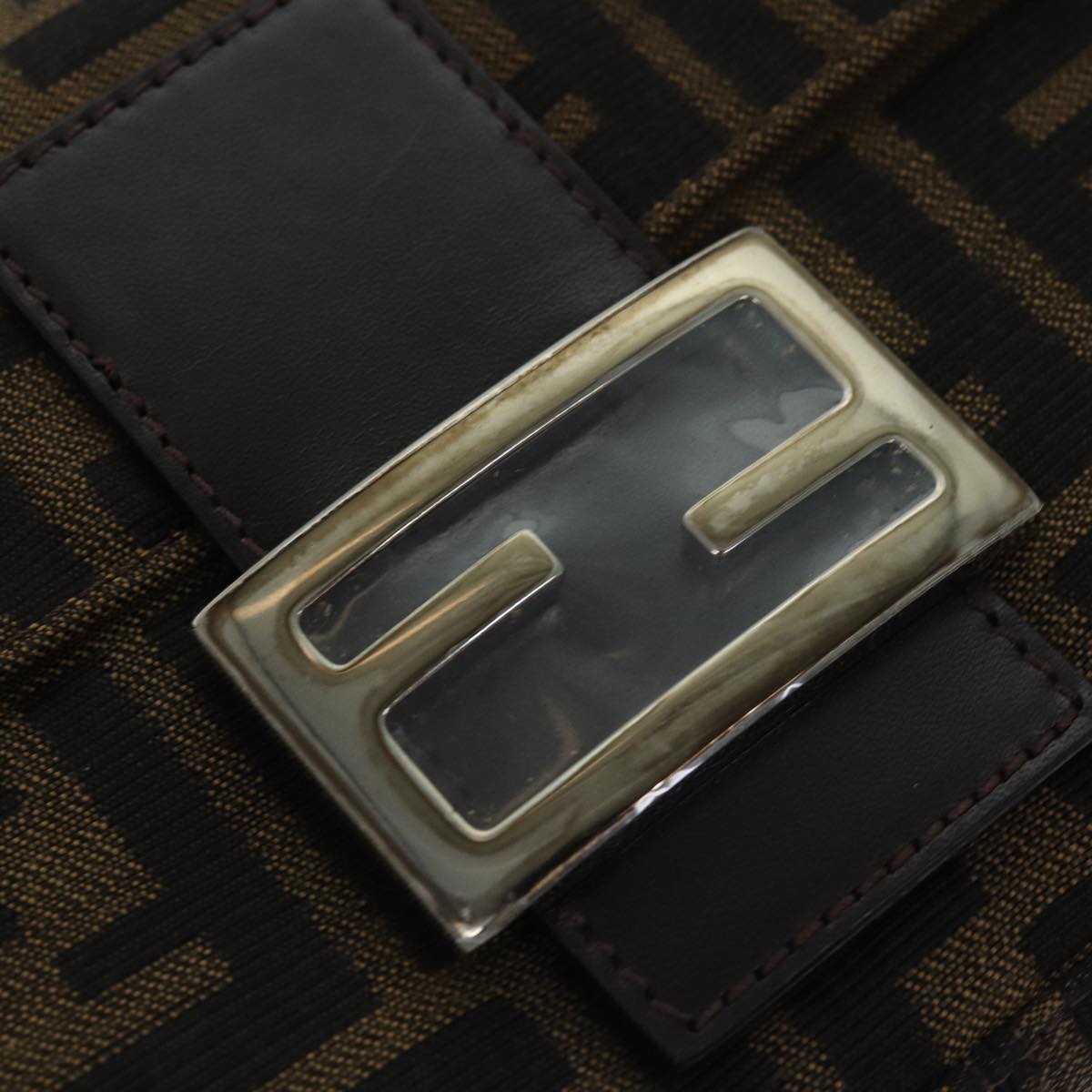 FENDI Zucca Canvas Mamma Baguette Shoulder Bag Brown Blackki4559A